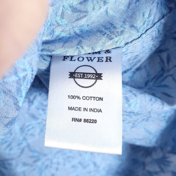 Denim & Flower Ricky Singh Mens Button Up Shirt L Slim Fit Blue Leaf Print 643 - Picture 4 of 5